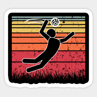 Travel back in time with beach volleyball - Retro Sunsets shirt featuring a player! Sticker